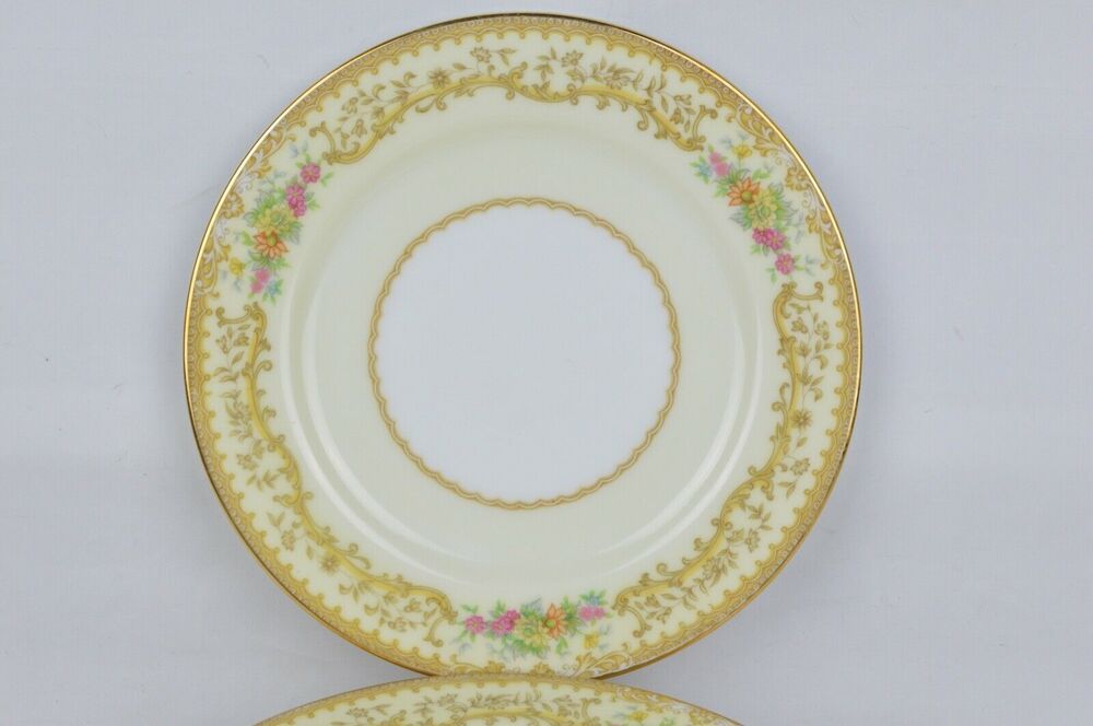 Noritake Elvira 608 Side Plates Set 8 6.25" Gold Trim Floral Japan China